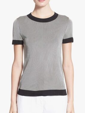 rag & bone Lelia Striped Knit Tee | Black & White Ribbed Contrast Trim | Small